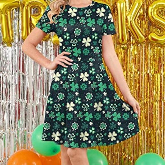 Women's St. Patrick's Day Short Sleeves Printed Tunic Dress - Picture 3 of 6